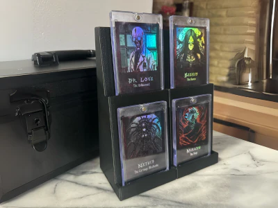 Collector admiring rare trading cards